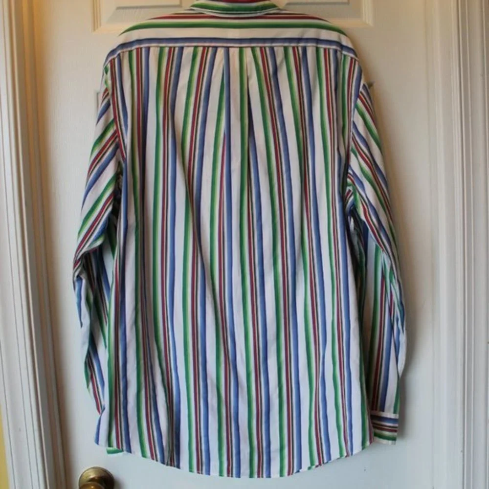Ralph Lauren Classic Fit White Multi Colored Stripe LS Shirt Size XL 17